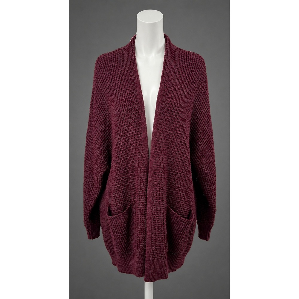 American Eagle Outfitters Women's Waffle Knit Open Front Cardigan Burgundy XS